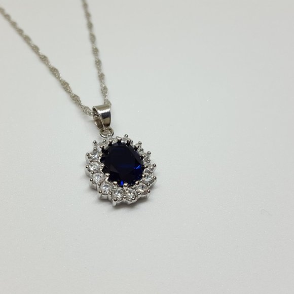 Fifth Avenue Vintage British Princess Wedding Blue Sapphire Pendant Necklace - Picture 11 of 12